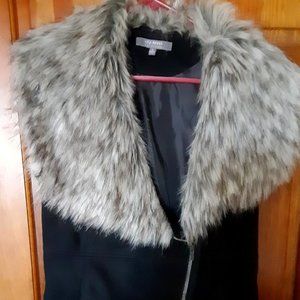 Lisa Rinna Faux Fur Collar Suede Vest